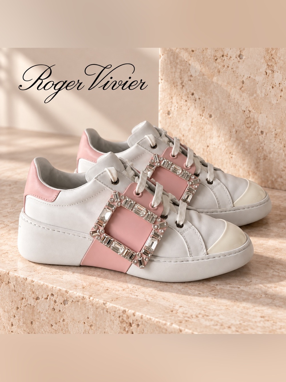 Roger Vivier Viv’ Skate Strass Pink Crystal Sneakers Size 37